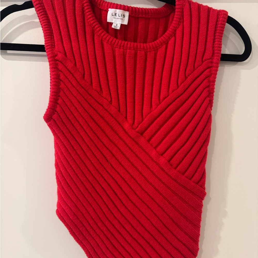Le Lis Red Asymmetrical Ribbed Tank Top